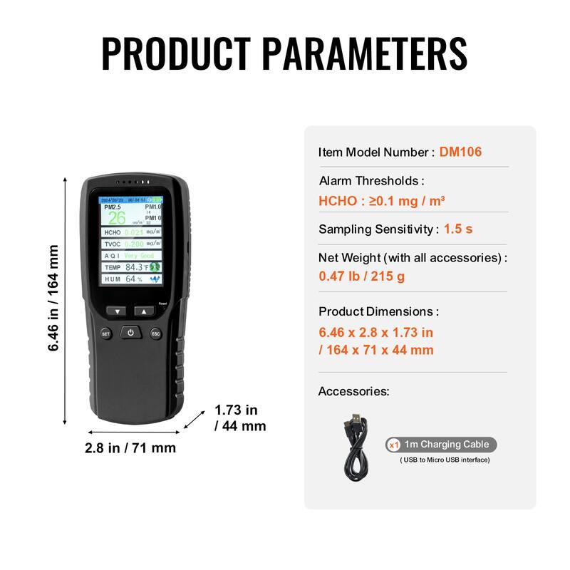 Air Quality Monitor 9-IN-1 for Indoor/Outdoor, Air Quality Meter w/Alarm Thresholds