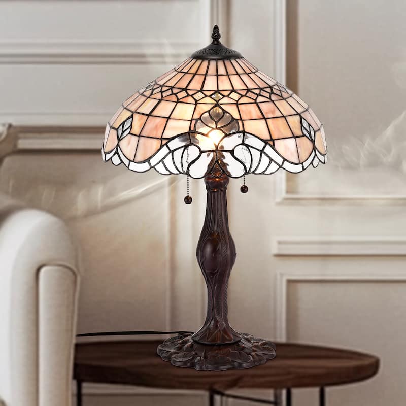 Tiffany-style Pearl White Baroque Table Lamp