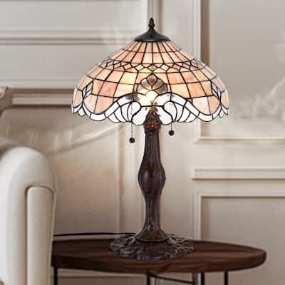 Tiffany-style Pearl White Baroque Table Lamp