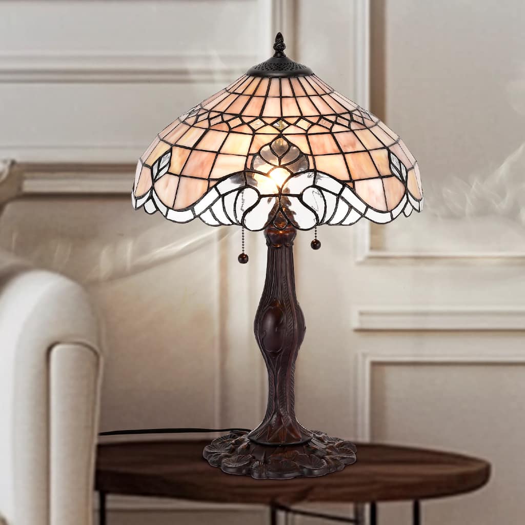 Tiffany-style Pearl White Baroque Table Lamp
