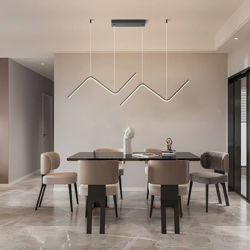 Modern Black Wave LED Linear Alloy Minimalist Pendant Light, Modern Dining Room Style