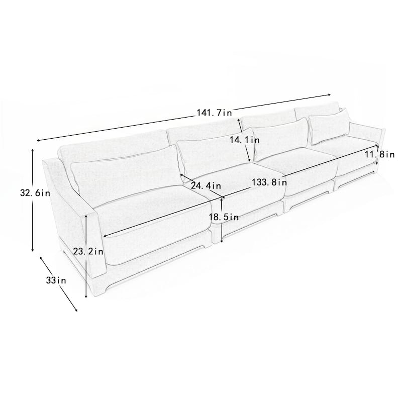 Four seater chenille sofa with lumbar pillow
