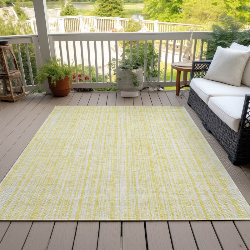 Machine Washable Indoor/ Outdoor Chantille Contemporary Striped Rug - Yellow - 9' x 12'