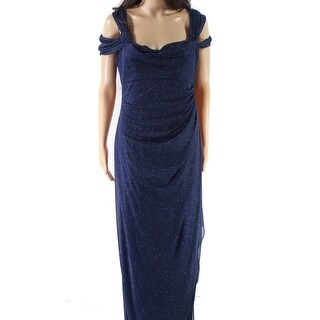 Shop Alex Evenings Blue Womens Size 6 Shimmer Cold Shoulder Draped