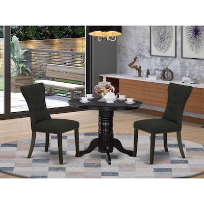 3-Piece Black Finish Solid Wood Top-Round Dining Room Set-Seats 4
