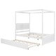 preview thumbnail 32 of 36, Full Size Canopy Bed with Twin Size Trundle Bed, Solid Wood Full Platform Bed with Headboard, Footboard and Slat Support
