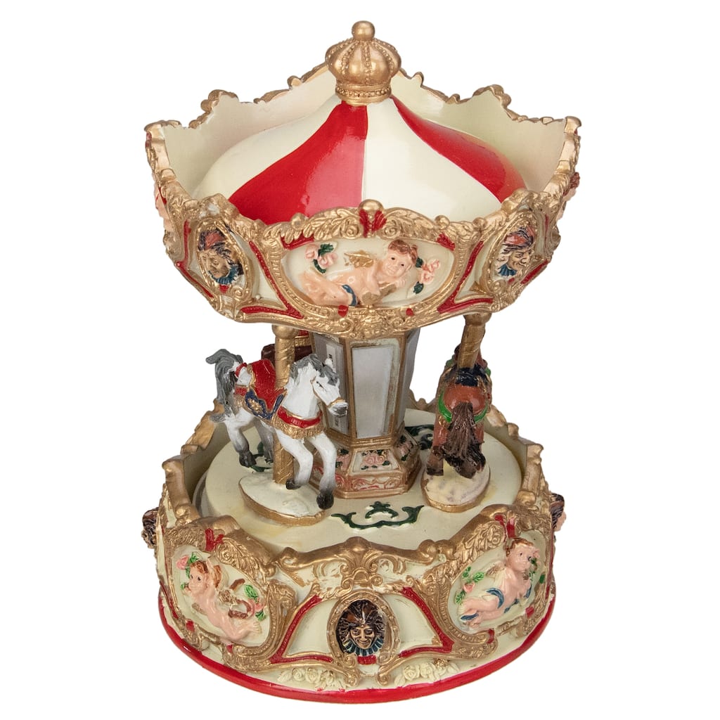 6.5 Ivory Gold Animated Musical Clown Cupid Carousel Tabletop Decor