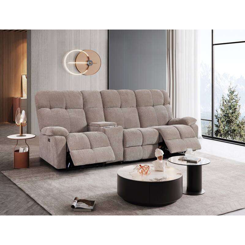 Dual Motor Power Recliner Sofa 2 Seater Multiple Combinations, Beige Fabric