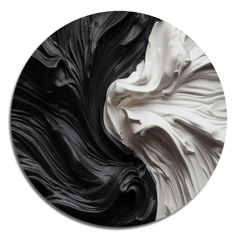 Designart "Black White Marbled Dreamscape V" Modern Geometric Metal Round Wall Art