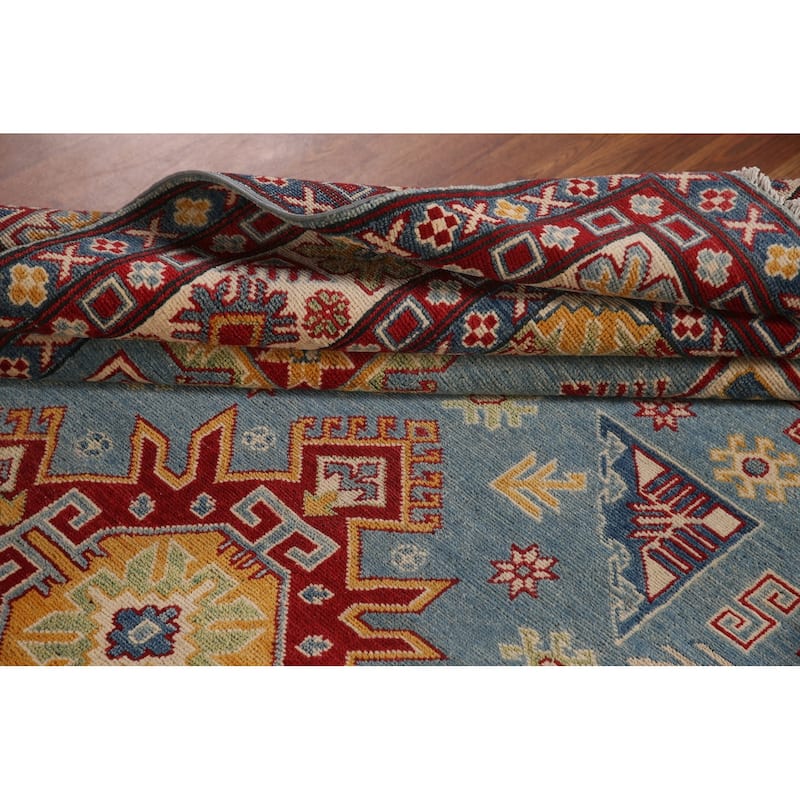 Light Blue Kazak Geometric Area Rug Wool Carpet - 6'7" x 9'10"
