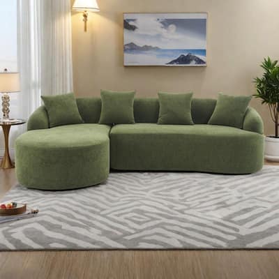 98.4" Chenille L-Shaped 3-Seater Sofa with Chaise Lounge and 4 Pillows