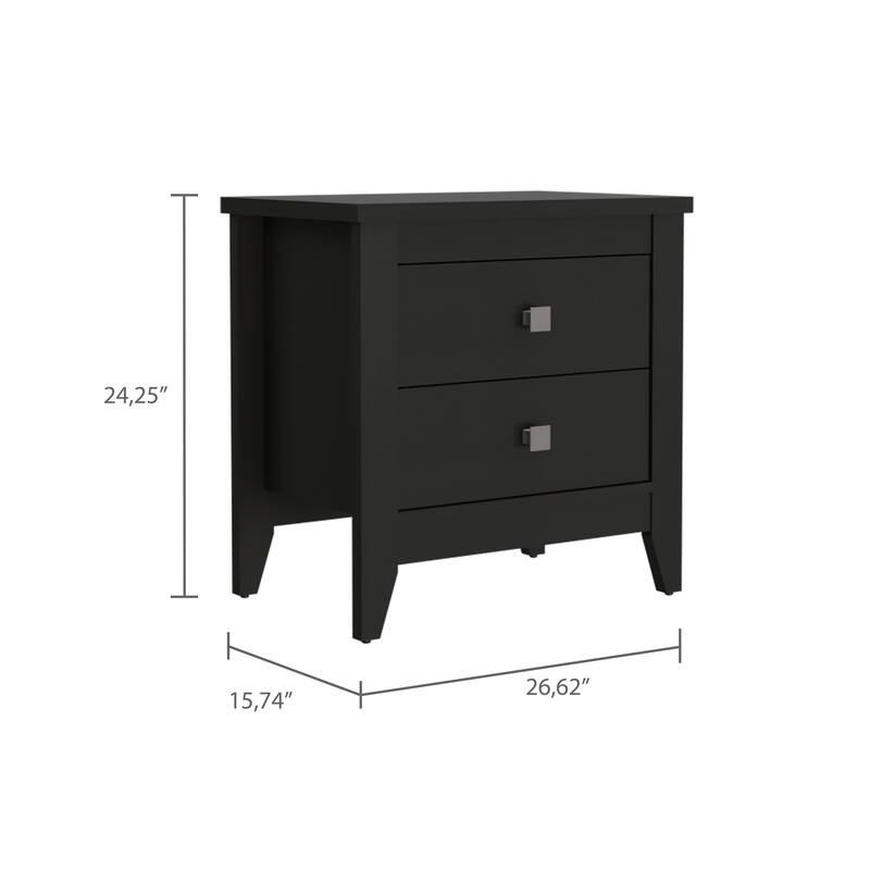 Windsor 2-Drawer Nightstand Black Wengue，Suitable for bedrooms,living rooms,apartments