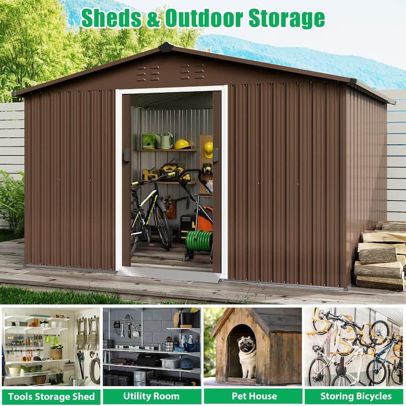 Outdoor Storage Shed, with Sloped Roof & Lockable Door