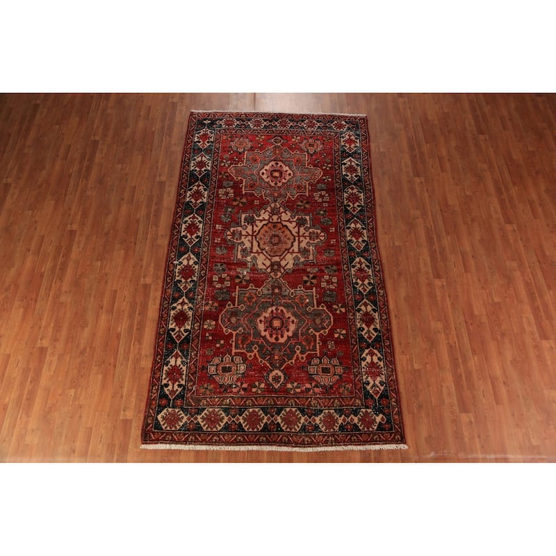 Geometric Bakhtiari Persian Vintage Area Rug Handmade Wool Carpet - 5'6" x 9'10"