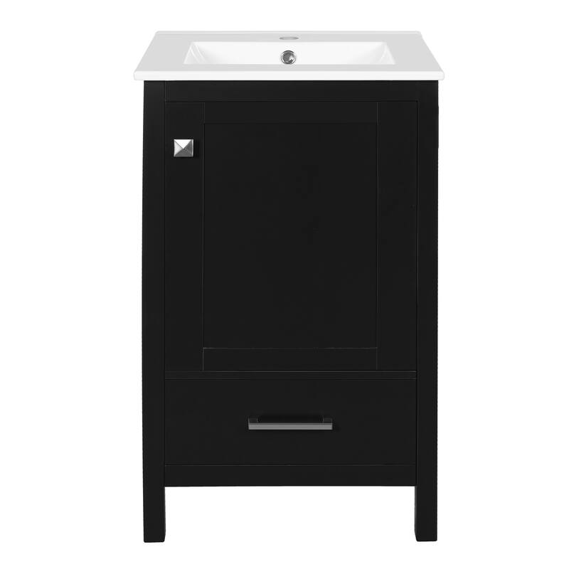 20-Inch Modern Bathroom Vanity with Ceramic Sink, Soft-Close Drawer & Door, Double-Layer Door Organizer, Divider Drawer