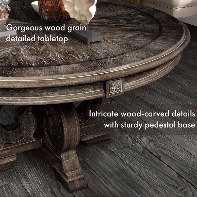 Cornerways Traditional Brown Solid Wood Pedestal Base Round Dining Set by The Gray Barn