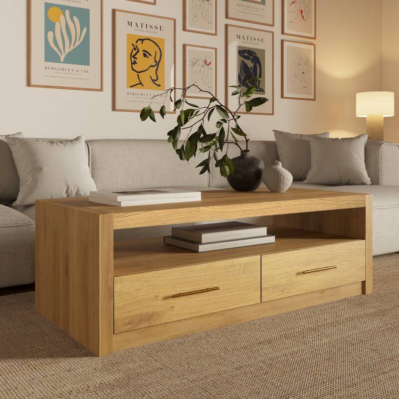 Edgemod Dakota Weathered Oak Coffee Table With 2 Drawers - Oak - Wood