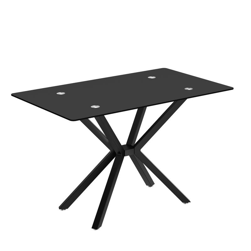 47.24" Rectangular Tempered Glass Dining Table,Stylish Design with Black Metal Legs, Kitchen Table for Dining Room