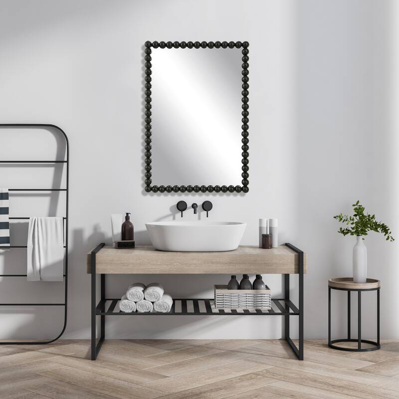 Iron Beaded Vanity Mirror - 30" - Black