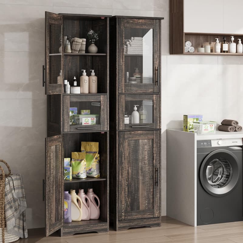 Tall Bathroom Cabinet, Narrow Storage Cabinet with Doors and Adjustable Shelf