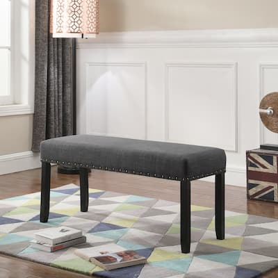 Fabric Dining Bench with Nailhead Trim,Grey