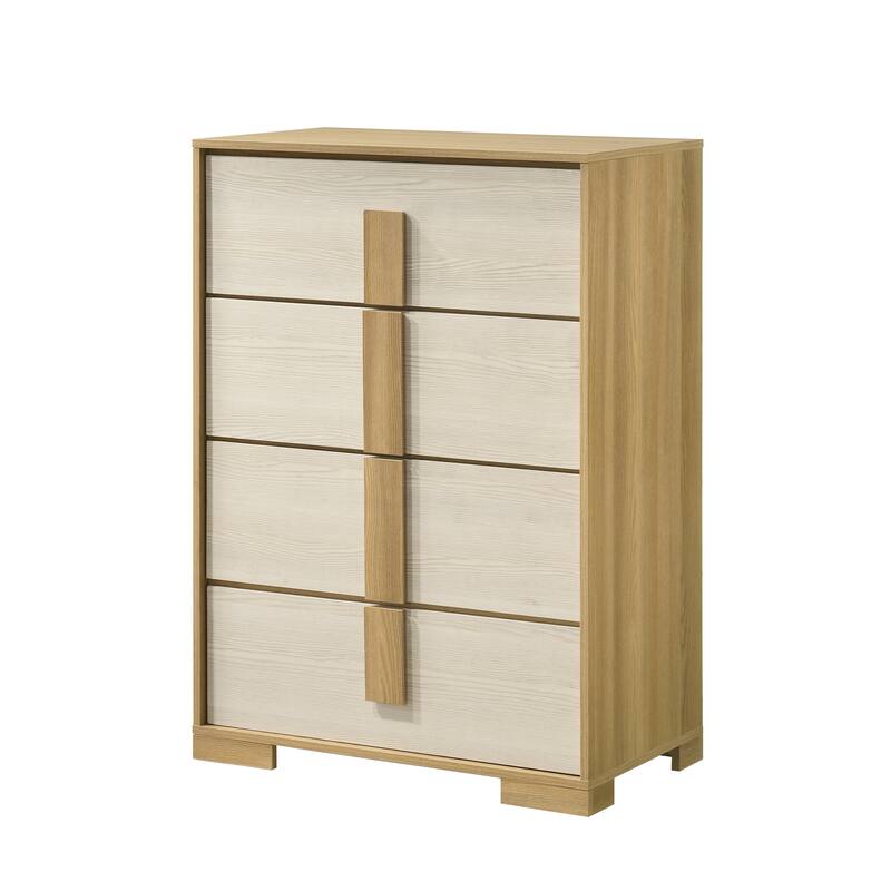 Boone Natural White Wood Slim Profile 4 Drawer Chest