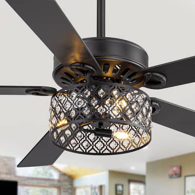 52-inch Reversible 5-Blade Crystal Caged Ceiling Fan with Light and Remote