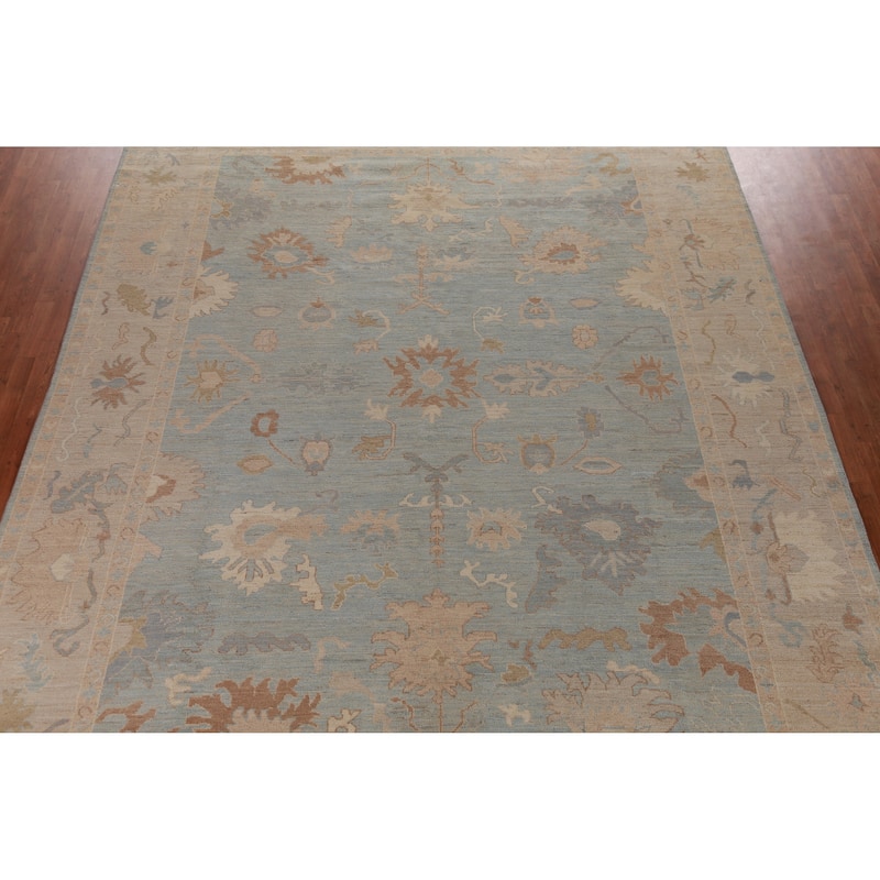 Hand Knotted Oriental 100% Wool Carpet Transitional All-Over Navy Blue & Blues Oushak Area Rug - 14' 0'' X 10' 8''