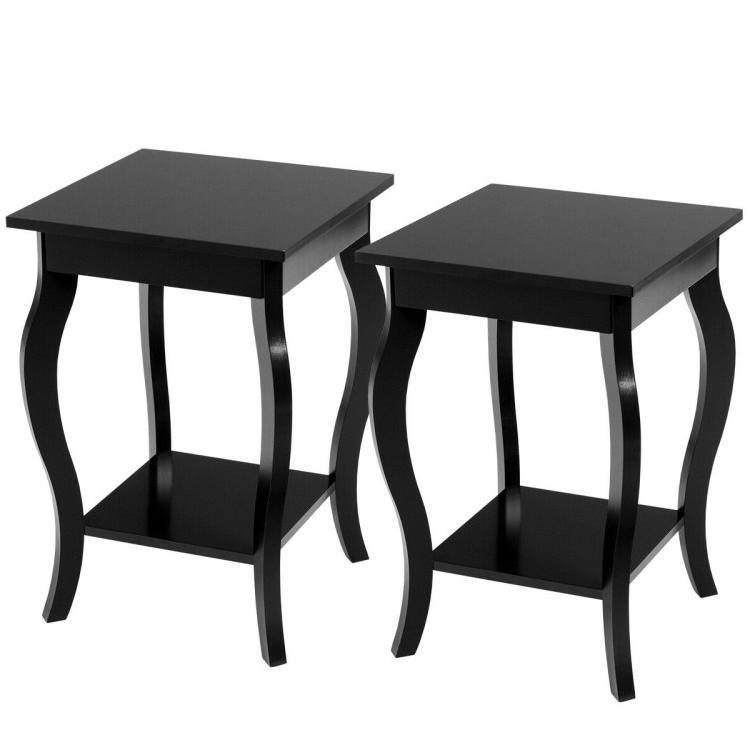 Modern Nightstand End Table Set of 2 with Open Storage
