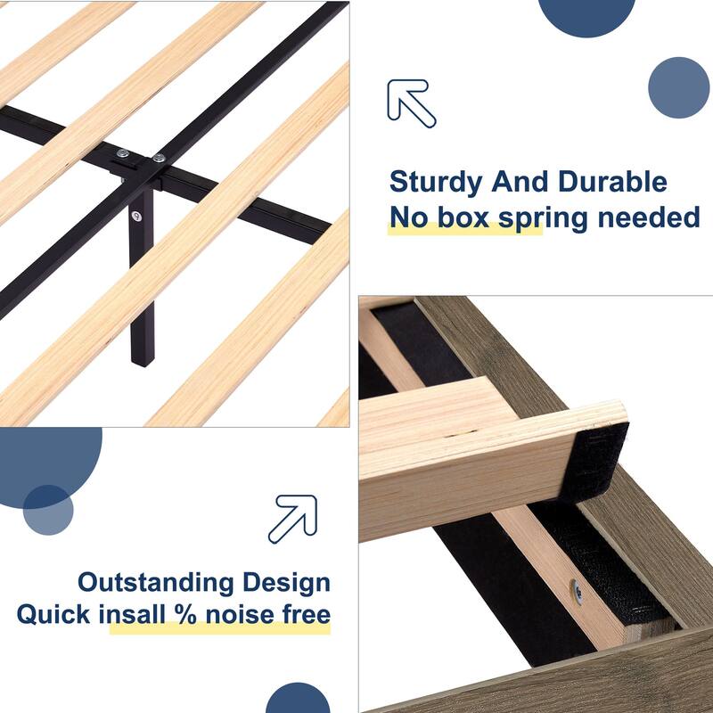 VECELO Upholstered Platform Bed Frame with Adjustable Headboard, Solid Wood Slats, No Box Spring Needed, Twin/Full/Queen Size