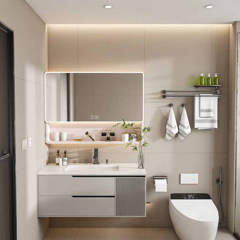 Roomfitters 35 Inch Illuminated Medicine Cabinet, Aluminium Bathroom Mirror with Defogger and Cosmetic Storage