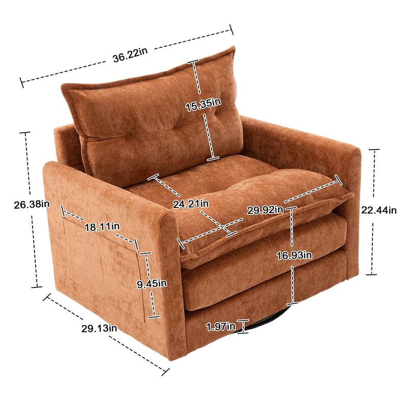 GALDWIN Chenille Upholstered 360°Degree Swivel Mid Century Modern Arm Chair for Living Room