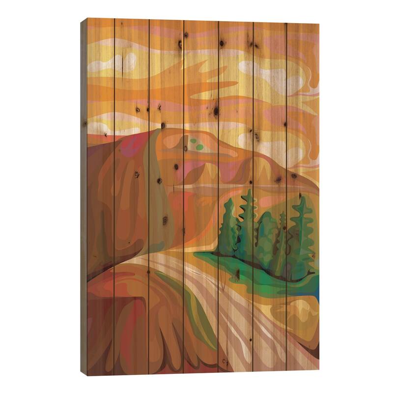 Mountain Road Print On Wood by Charles Harker - Multi-Color - 40x26x1.5