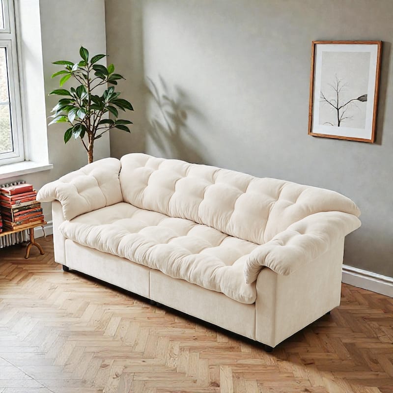 94.8" Chenille Deep Seat Sofa, Modern Cloud-Like Upholstered 3-Seater Couch for Living Room, Bedroom, Office & Apartments