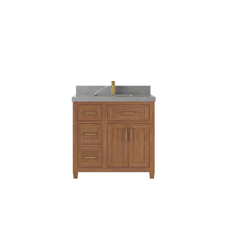 Willow Collections 36 in. W x 22 in. D Santa Monica Teak Bathroom Vanity Center with Countertop