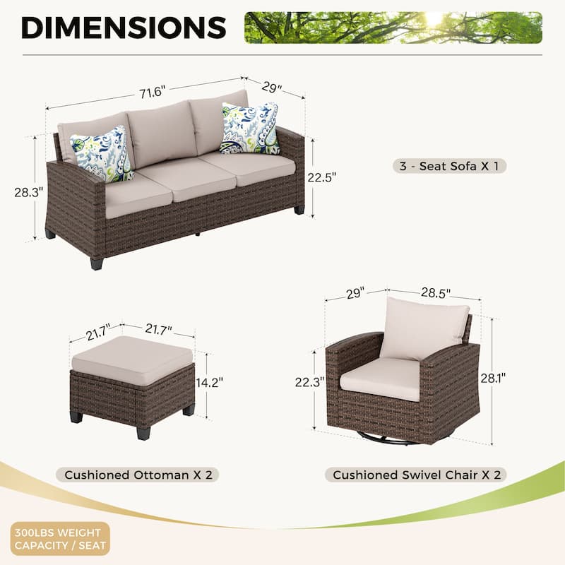 5/9-Seat Patio Furniture Wicker Rattan Outdoor Deep Seating Sectional Sofa Large Conversation Set