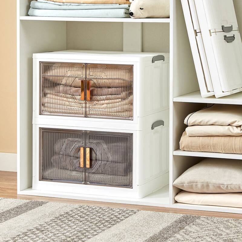 Storage Bins with Lids, Stackable Storage Bins with Wheels & Folding Plastic Storage Boxes 3/4/5 Set