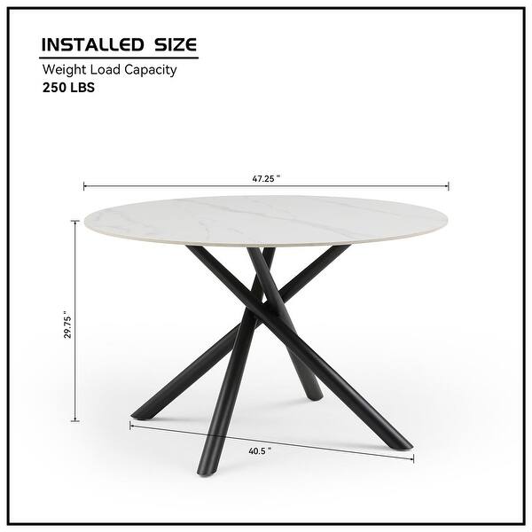 Modern Round Dining Table White Sintered Stone Tabletop - Bed Bath ...
