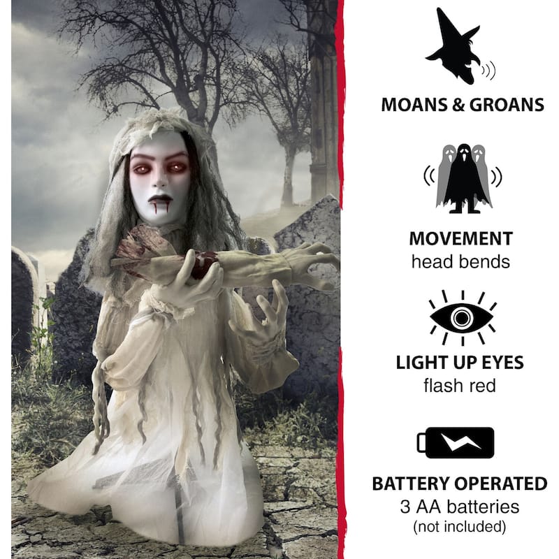 Haunted Hill Farm 31 In. Groundbreaker Animatronic Bride, Indoor/Outdoor Halloween Decoration, Flashing Red Eyes, Battery