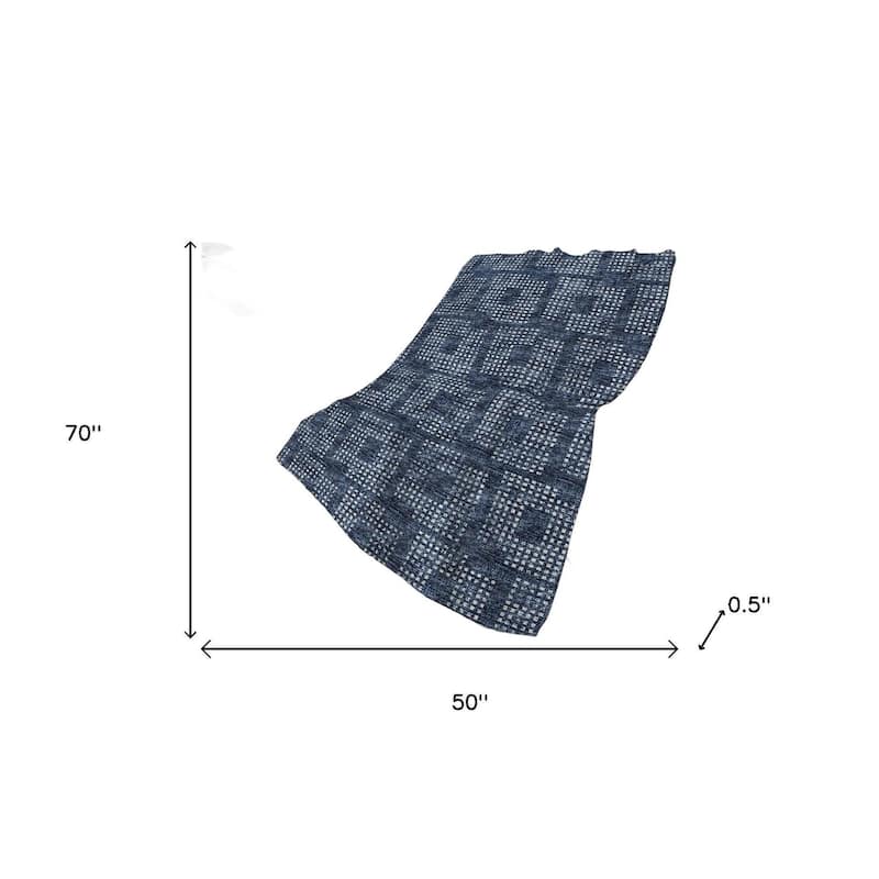HomeRoots 50" X 70" Blue And Ivory Geometric Polyester Woven Plush Throw Blanket