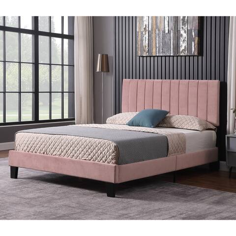 Mid-century Modern Tufted Pink Platform Bed