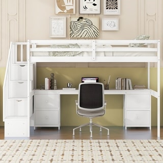 Harper&Bright Designs Twin Size Loft Bed with Built-in Desk and Ample Storage Space