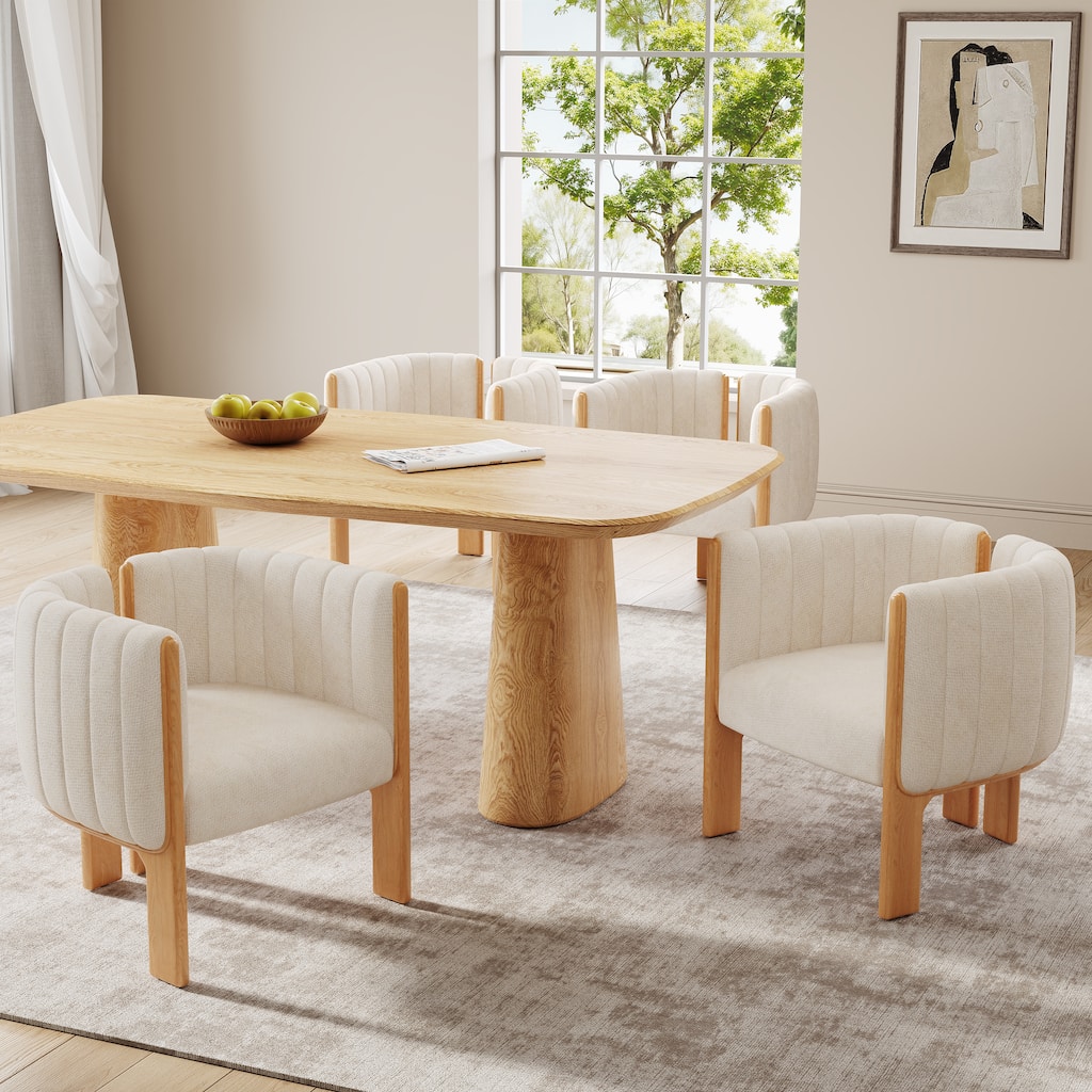 Dining Chairs Set of 4, Modern Stylish Seating with Natural Rubber Wood Frame and Beige Fabric, 225lbs Capacity