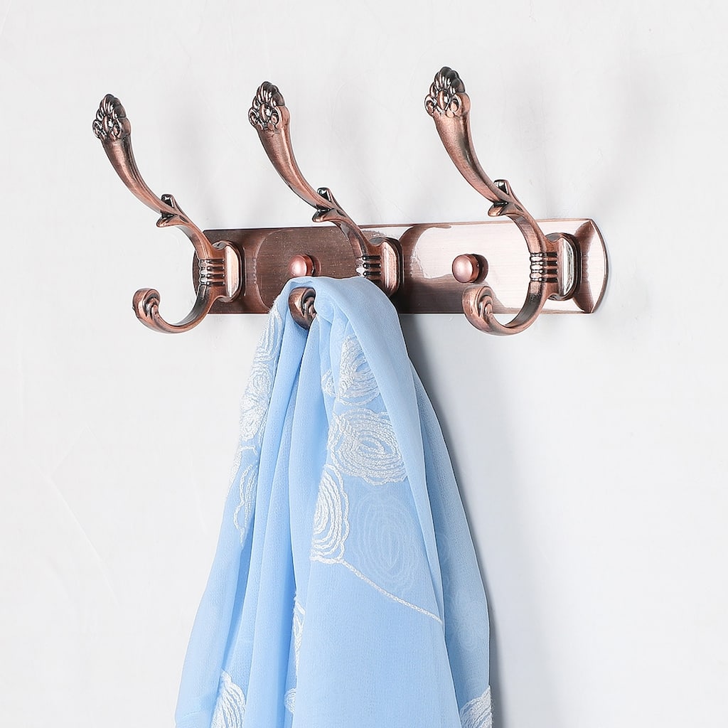 Dual Wall Hook Stainless Steel Base 9.6 Inch 3 Hooks Coat Towel Holder - Copper