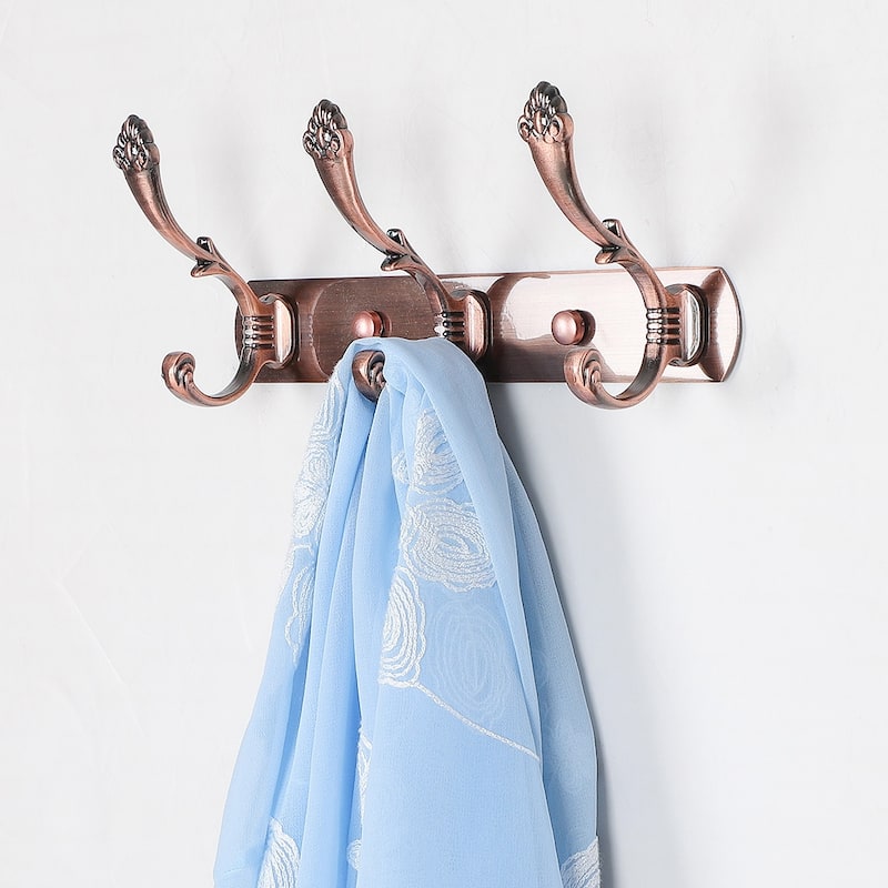 Dual Wall Hook Stainless Steel Base 9.6 Inch 3 Hooks Coat Towel Holder - Copper