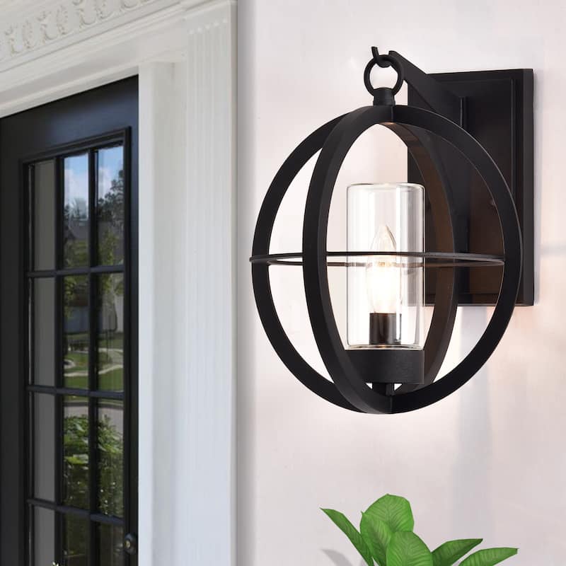 1-Light Matte Black Global Cage Outdoor Wall Sconce Lantern - Black
