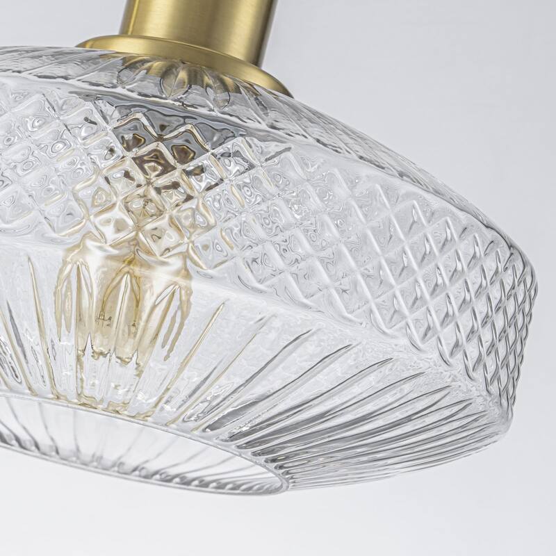 10.24 in. Modern Gold Pendant with Textured Glass, Adjustable Hanging Chandelier