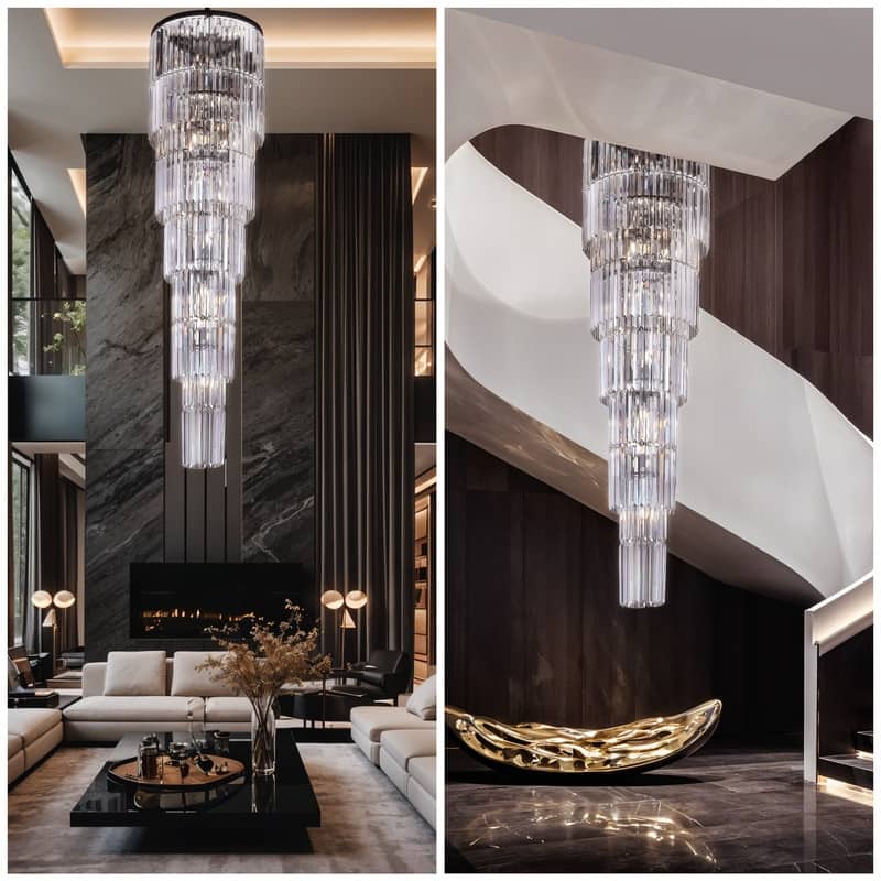 KAYLA 125 in. 20-Light Gold Crystal Chandelier- High Ceiling Lighting Fixture