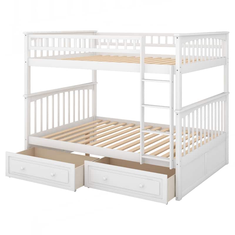Full over Full Bunk Bed with Drawers, Convertible Beds