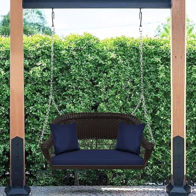 26 in. W Blue Cushion in Aluminum Frame Outdoor Porch Swing with CushionGuard and Stand